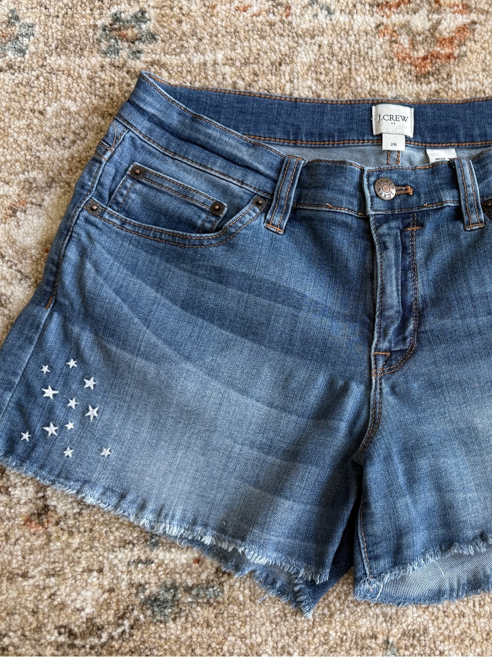 J. Crew Dark Blue Denim Star Cutoff Shorts with Frayed Hem